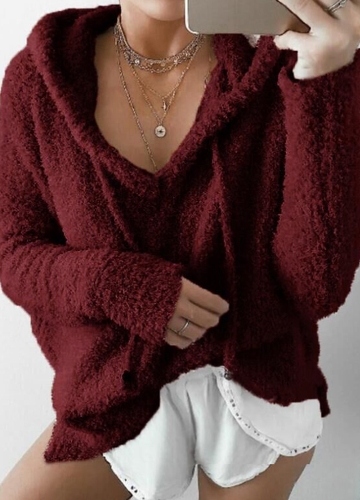 

Women Winter Warm Drawstring Hooded Sweatshirt Sweaters Faux Fur Outwear Hoodie Casual Overcoat