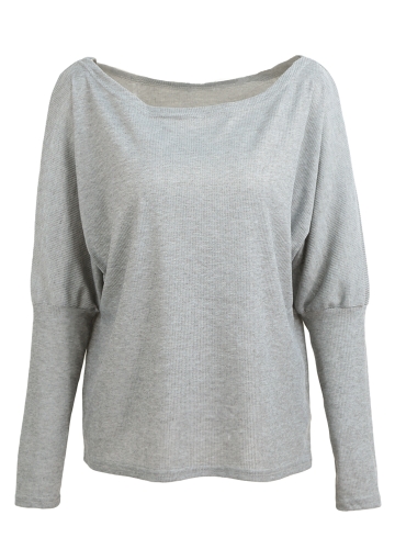 Women Loose T-shirt Ribbed Off Shoulder One Shoulder Asymmetric Round Neck Batwing Sleeve Casual Oversize Pullover