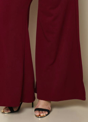 

Fashion Women Plus Size Wide Leg Pants Solid Color Side Pockets High Waist Trousers Black/Burgundy
