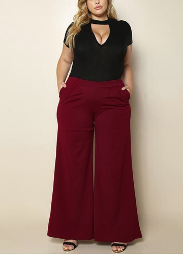 

Fashion Women Plus Size Solid Color Side Pockets High Waist Wide Leg Pants
