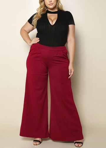 

Fashion Women Plus Size Solid Color Side Pockets High Waist Wide Leg Pants
