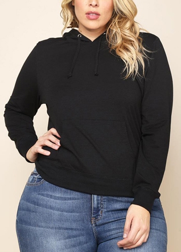 

Women Plus Size Sweatshirt Solid Hooded Drawstring Pocket Long Sleeve Casual Oversized Pullover