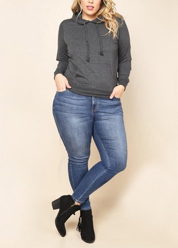 

Women Plus Size Sweatshirt Solid Hooded Drawstring Pocket Long Sleeve Casual Oversized Pullover