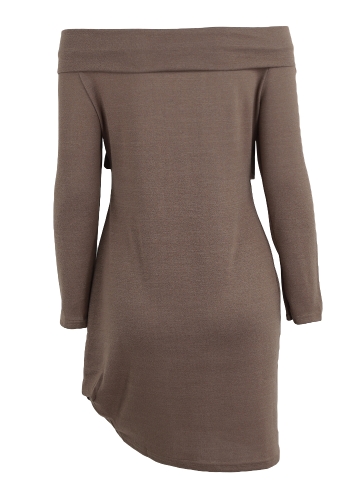

Winter Women Knitted Sweater Off the Shoulder Long Sleeve Ladies Knitwear Casual Jumper Dress Purple/Coffee