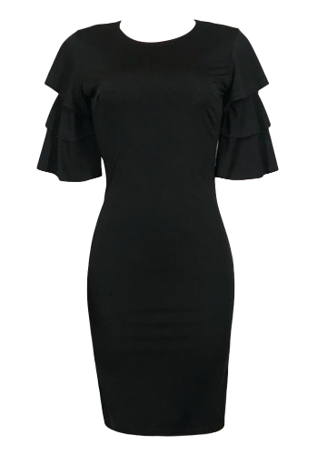 

Sexy Women Pencil Dress Ruffle O-Neck Layered Sleeve Nightclub Party Bodycon Slim Midi Dress