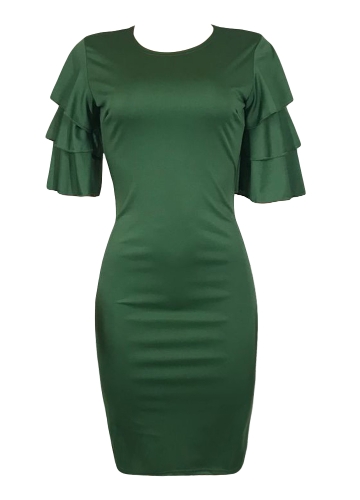 

Sexy Women Pencil Dress Ruffle O-Neck Layered Sleeve Nightclub Party Bodycon Slim Midi Dress