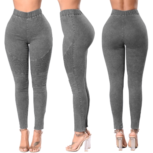 

Women Skinny Jeans Denim High Waist Elastic Washed Ruched Skinny Pencil Trousers Tights Leggings