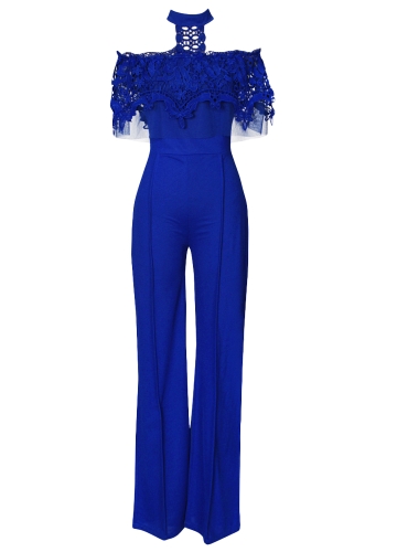 

Women Off the Shoulder Jumpsuit Lace Halter Wide Leg Pants Long Trousers Overalls Playsuit