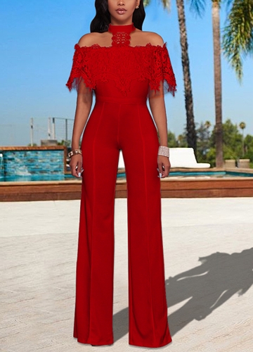 

Women Off the Shoulder Jumpsuit Lace Halter Wide Leg Pants Long Trousers Overalls Playsuit