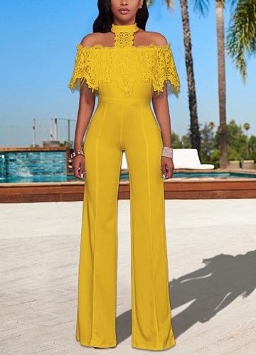 

Women Off the Shoulder Jumpsuit Lace Halter Wide Leg Pants Long Trousers Overalls Playsuit