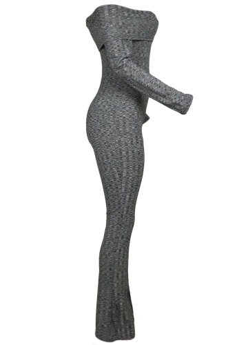 

Women Bodycon Jumpsuit Off the Shoulder Long Sleeves Flare Long Romper