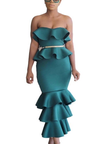 

Sexy Women Elegant Ruffles Strapless Dress Bardot Neck Off Shoulder Frill Hem Party Celebrity Bodycon Dress