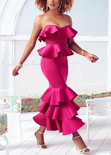 

Sexy Women Elegant Ruffles без бретелек платье Bardot Neck от плеча Frill Hem Party Celebrity Bodycon Dress