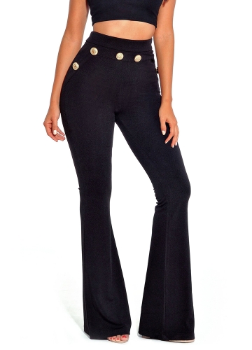

Sexy Women Button Bodycon Bell Pants High Waist Flared Buttom Wide Leg Slim Casual Long Trousers