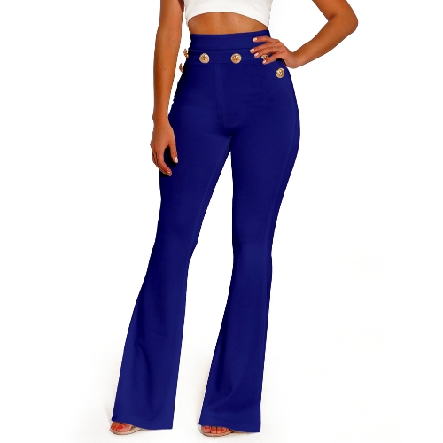 

New Sexy Women Button Bodycon Bell Pants High Waist Flared Buttom Wide Leg Slim Casual Long Trousers