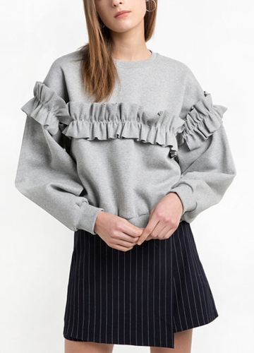 

Женщины Loose Толстовка Твердый цвет Ruffle Круглый Шея с длинным рукавом Повседневная Осень Зима Руна