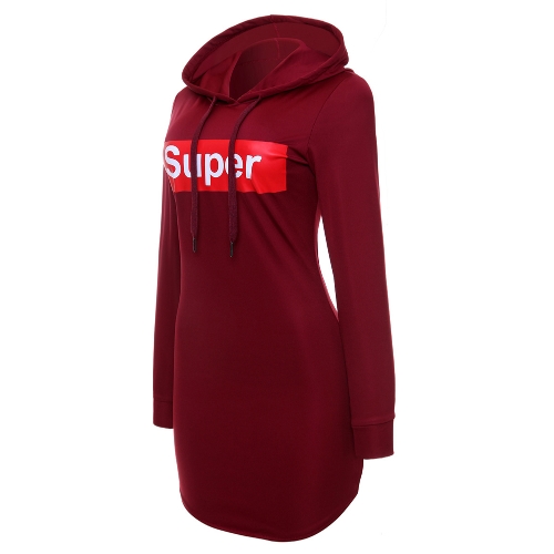 

Sexy Women Bodycon Мини-платье Drawstring с капюшоном Письмо печати с длинным рукавом Clubwear Hoodie Dress