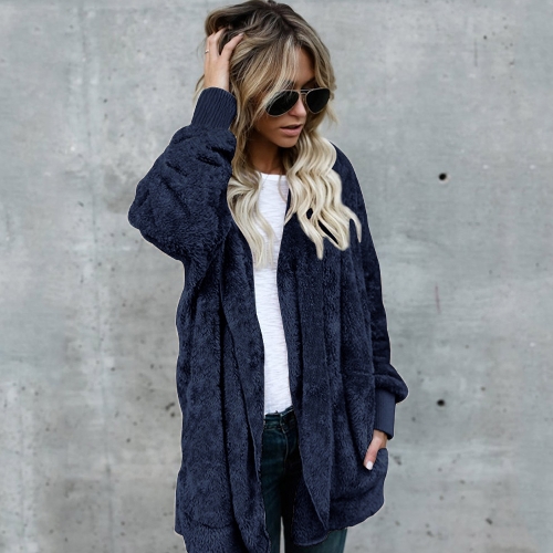 

Women Hooded Long Coat Jacket Hoodies Cardigan Faux Fur Fleece Open Front Pockets Outwear Casual Overcoats