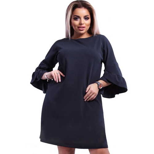 New Women Plus Size Loose Dress Solid Flare Meias mangas em camadas Elegant Mini Dresses