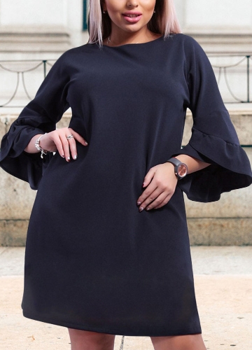 

Women Plus Size Loose Dress Solid Flare Half Layered Sleeves Elegant Mini Dresses