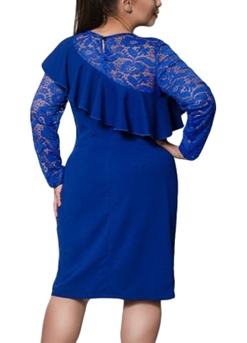 

Женщины Плюс Размер Платье Кружева O-образным вырезом Карандаш Party Dress Ladies Ruffle Bodycon Slim Midi Club Vestidos