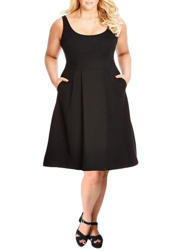 

Women Plus Size Tank Dress Solid Swing Dress A-Line Casual Midi Dress Black/Burgundy