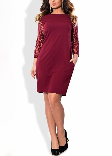 

Women Plus Size Dress Floral Lace Three Quarter Sleeve Pockets Mini Big Size Elegant Office Partywear