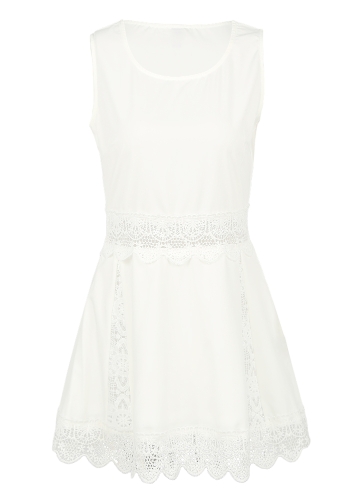 Nuove donne sexy pizzo mini abito senza maniche scava fuori vestito elegante sottile di colore solido beige / nero