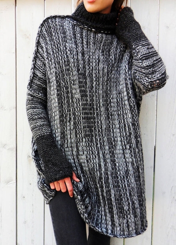 

Women Oversized Rib Knit Sweater Turn-down Collar Long Sleeve Pullover Knitwear