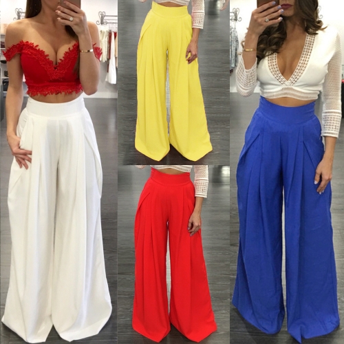 Women Pants Solid Color High Waist Wide Loose Legs Pockets Casual Palazzo Baggy Clubwear Trousers huismerk kopen in de aanbieding Women Pants Solid Color High Waist Wide Loose Legs Pockets Casual Palazzo Baggy Clubwear Trousers huismerk kopen in de aanbieding