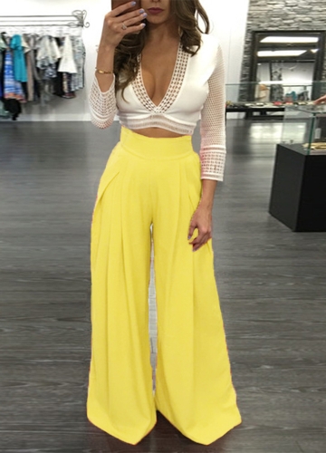 

Women Pants Solid Color High Waist Wide Loose Legs