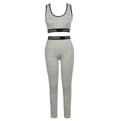 

Women Fitness Vest Crop Top Letter Racerback Tracksuit Set
