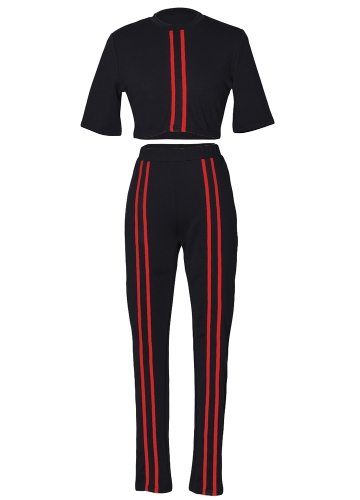 

Women Tracksuit Set Short Sleeve Bodycon Slim Sweat Suits Sweatshirt Crop Top Trousers Casual Two Pieces Set