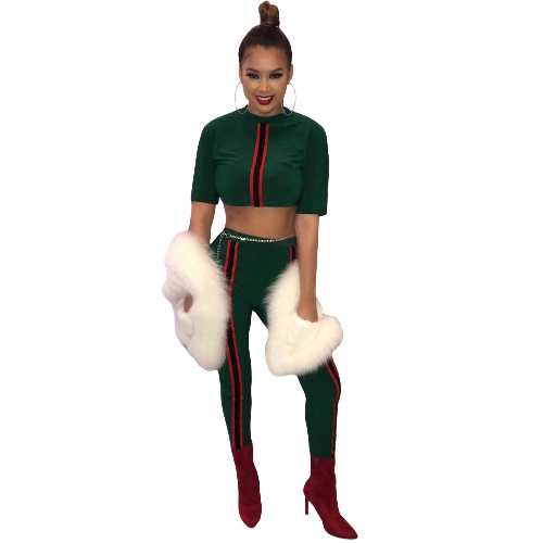 

Women Tracksuit Set Short Sleeve Bodycon Slim Sweat Suits Sweatshirt Crop Top Trousers Casual Two Pieces Set
