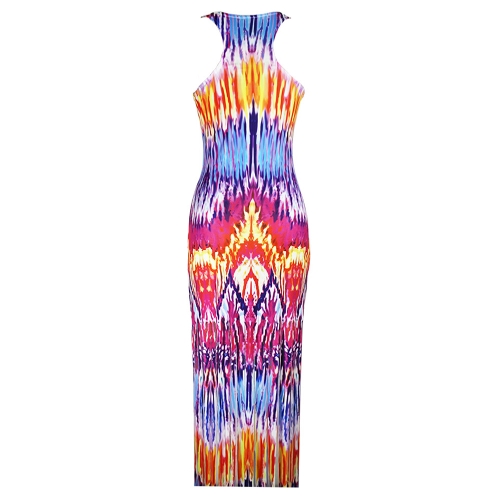 

Sexy Women Bodycon Maxi Long Dress Sleeveless Tassel Gradient O-Neck Beach Casual Slim Dresses