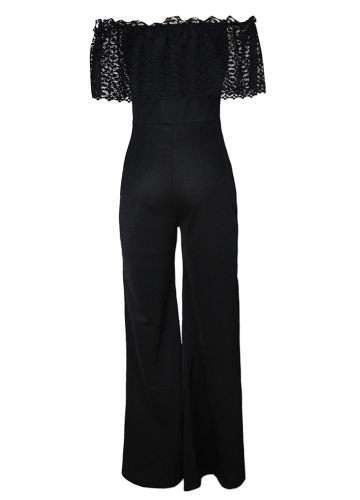 

Sexy Women Jumpsuit Off Shoulder Crochet Lace Elegant Casual Long Rompers Bodycon Bodysuit Black