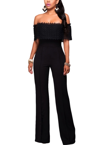

Sexy Women Jumpsuit Off the Shoulder Crochet Lace Elegant Casual Long Rompers