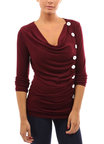 

Женская футболка Romacci BG Drape T-Shirt 10 кнопок Украшение Тройники Top Pullover