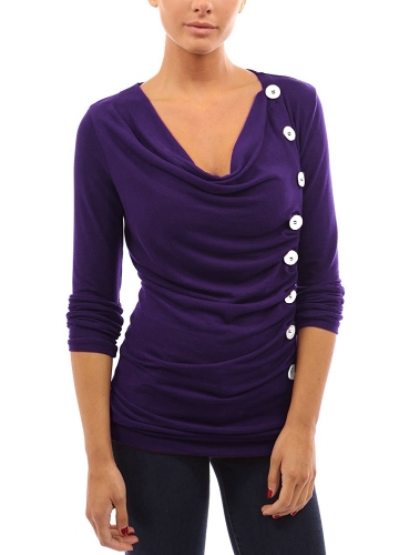

Женская футболка Romacci BG Drape T-Shirt 10 кнопок Украшение Тройники Top Pullover