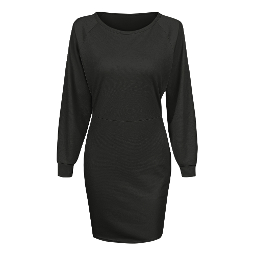 New Fashion Women Casual Dress Solid Manica lunga Off the Shoulder Mini abito lungo Boho Nero / Cachi / Rosso