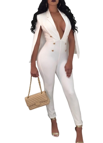 

New Sexy Women V Neck Jumpsuit Buttons Cloak Cape Bodysuit Rompers Long Pants One Piece Overalls