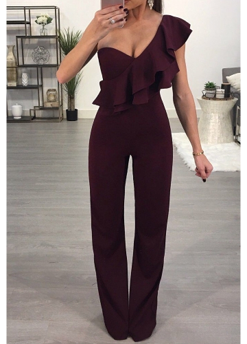 

Women Jumpsuit Ruffle One-Shoulder Sleeveless Casual Long Romper Body Suits
