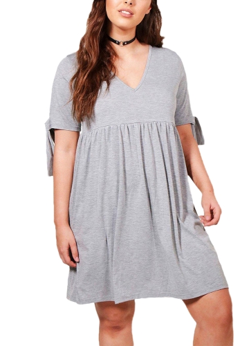 

Женщины Плюс Размер Миди платье Ruffled Deep V шеи Ruched платье