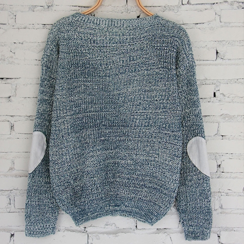 

New Women Loose Knitted Sweater Elbow Heart Patch Solid Long Sleeve Casual Knit Pullover Jumper