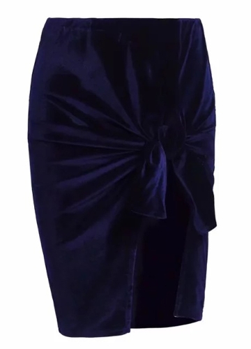 

Women Slim Skirt Velvet Ruched Split Zip Back Solid Elegant Party Skirt