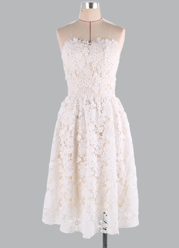 

Floral Lace StraplessTube Flare Women Skater Dress