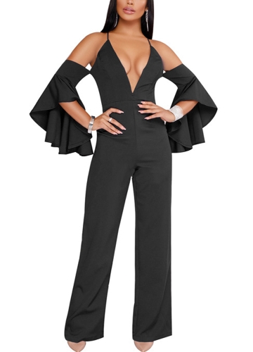 

Women Jumpsuit Rompers Deep V-Neck Flare Sleeve Off the Shoulder Playsuit
