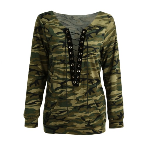 

New Sweater Print Long Sleeves Pullover Casual Loose Top Brown/Army Green