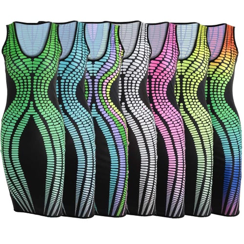 

Hot Sexy Women Tight Dress Contrast Print Scoop Neck Sleeveless Elastic Club Wear