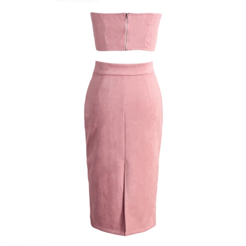 

Sexy Faux женщин замша Crop Top Midi Юбка Bodycon Zipper Split Элегантный Club Party Two-Piece